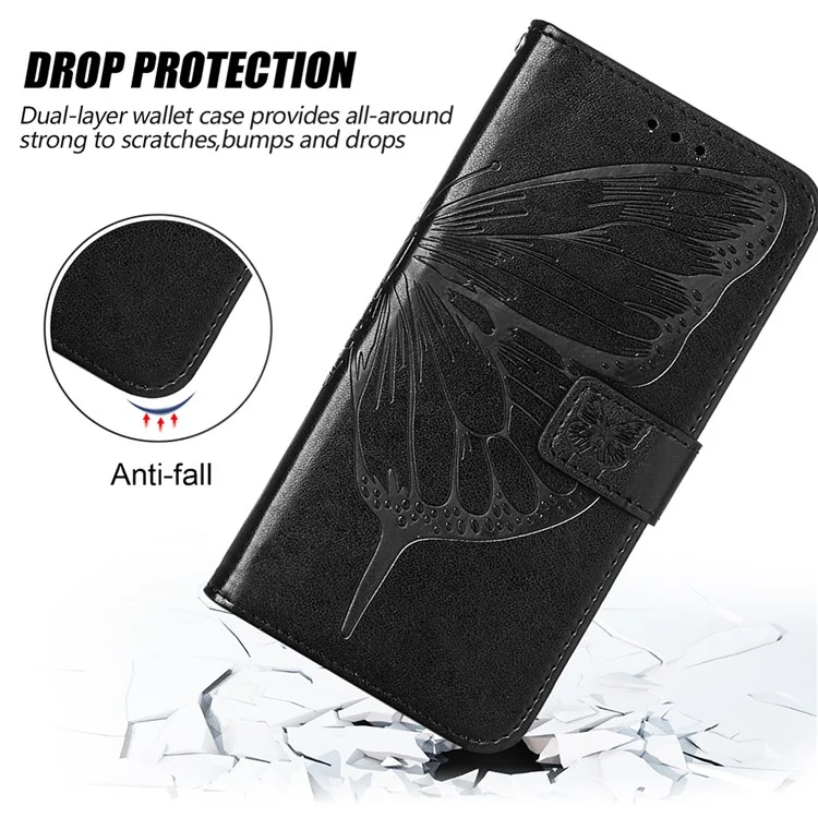 Para Samsung Galaxy A24 4G (162.1 x 77.6 x 8.3mm) Cartera Soporte Caso Cuero Mariposa Estampada Cubierta del Teléfono con Correa - Púrpura