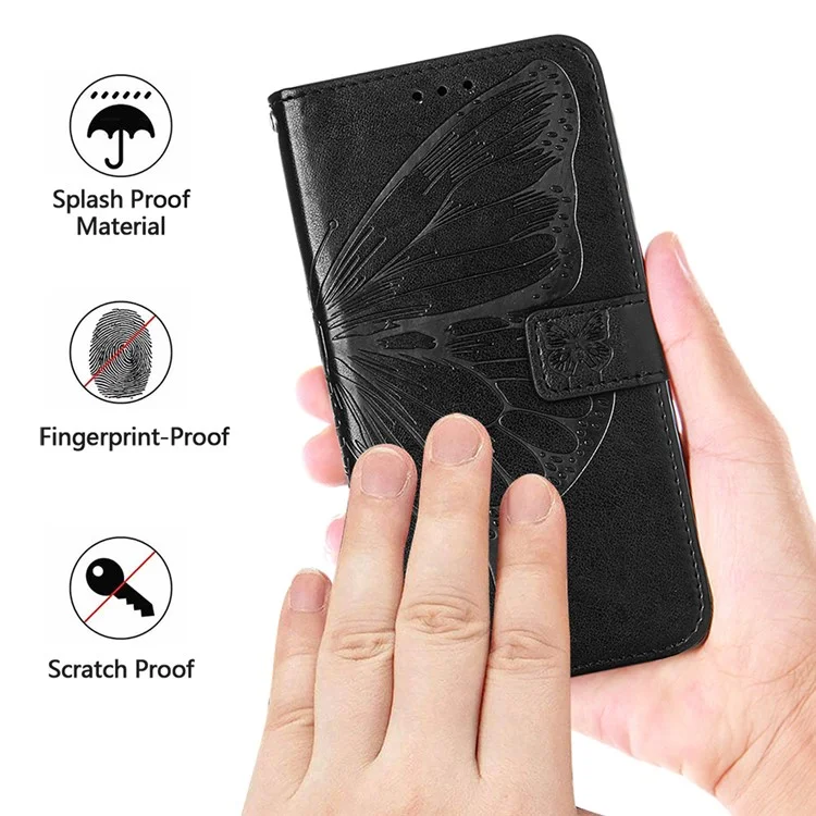 Para Samsung Galaxy A24 4G (162.1 x 77.6 x 8.3mm) Cartera Soporte Caso Cuero Mariposa Estampada Cubierta del Teléfono con Correa - Púrpura