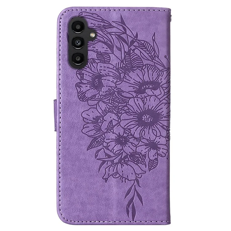 Para Samsung Galaxy A24 4G (162.1 x 77.6 x 8.3mm) Cartera Soporte Caso Cuero Mariposa Estampada Cubierta del Teléfono con Correa - Púrpura