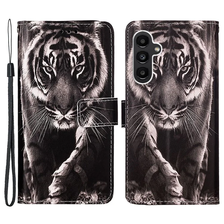 Per Samsung Galaxy A24 4G (162,1 x 77,6 x 8,3 mm) Flip Phone Case Leather Wallet Stand Cover - Tiger