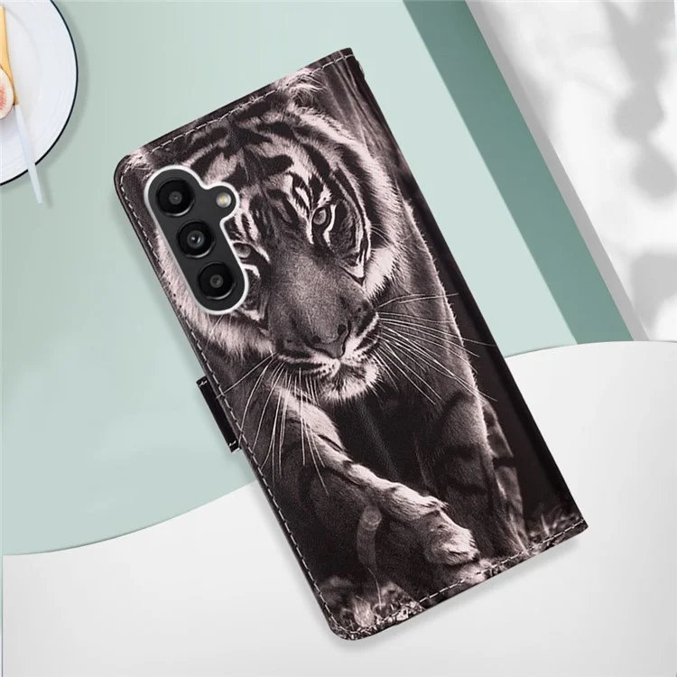 Per Samsung Galaxy A24 4G (162,1 x 77,6 x 8,3 mm) Flip Phone Case Leather Wallet Stand Cover - Tiger
