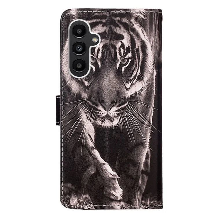 Per Samsung Galaxy A24 4G (162,1 x 77,6 x 8,3 mm) Flip Phone Case Leather Wallet Stand Cover - Tiger
