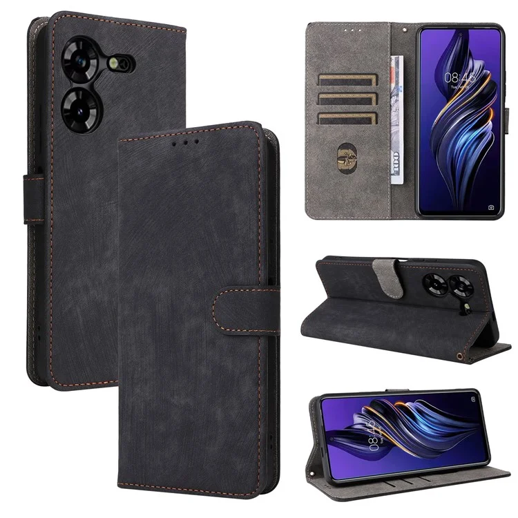 Custodia in pelle PU per TECNO Pova 5 4G LH7N, custodia con supporto a conchiglia RFID Blocking Wallet Phone con cinturino - Nero