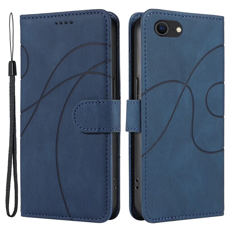 Leather Case for iPhone 6 / 6s / 7 / 8 / SE (2020) / SE (2022) , Imprinted Line Wallet Stand Phone Cover - Blue