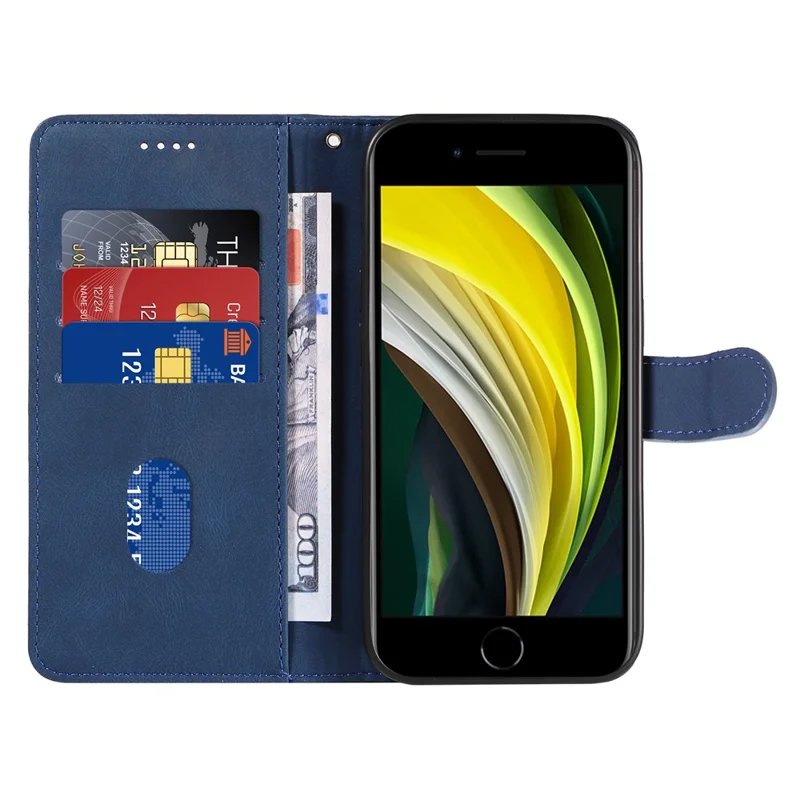 Leather Case for iPhone 6 / 6s / 7 / 8 / SE (2020) / SE (2022) , Imprinted Line Wallet Stand Phone Cover - Blue