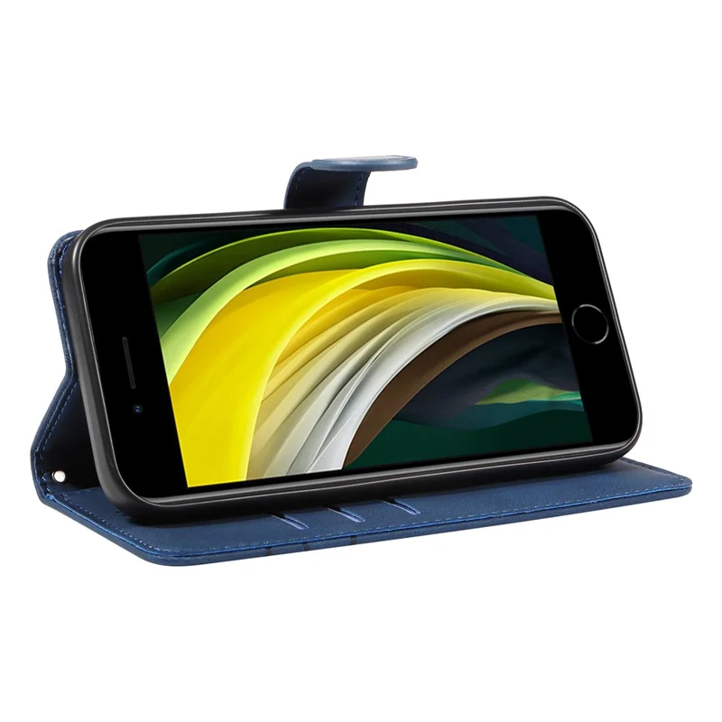 Leather Case for iPhone 6 / 6s / 7 / 8 / SE (2020) / SE (2022) , Imprinted Line Wallet Stand Phone Cover - Blue