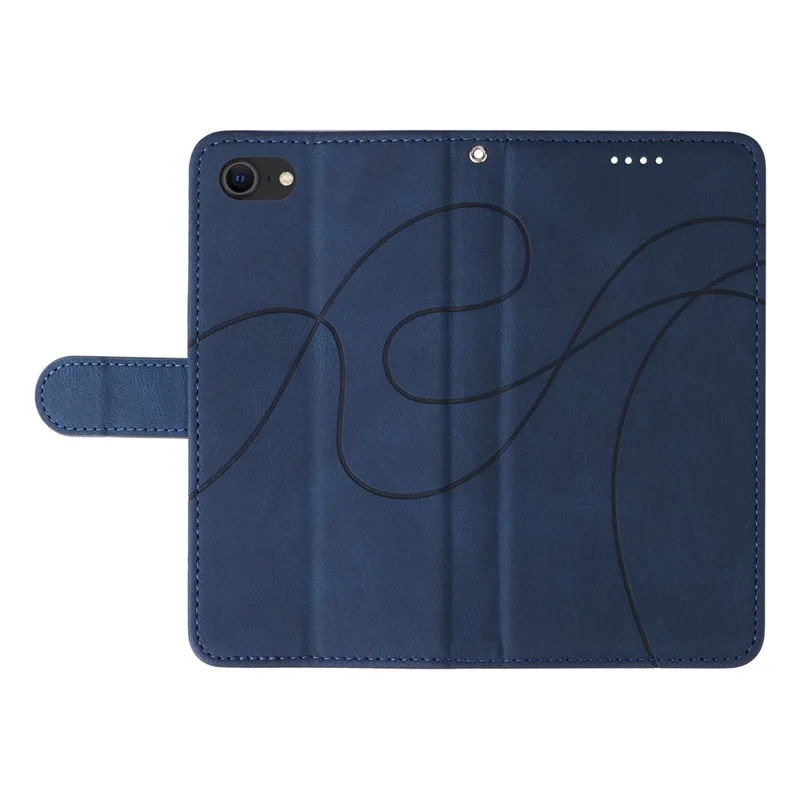 Leather Case for iPhone 6 / 6s / 7 / 8 / SE (2020) / SE (2022) , Imprinted Line Wallet Stand Phone Cover - Blue