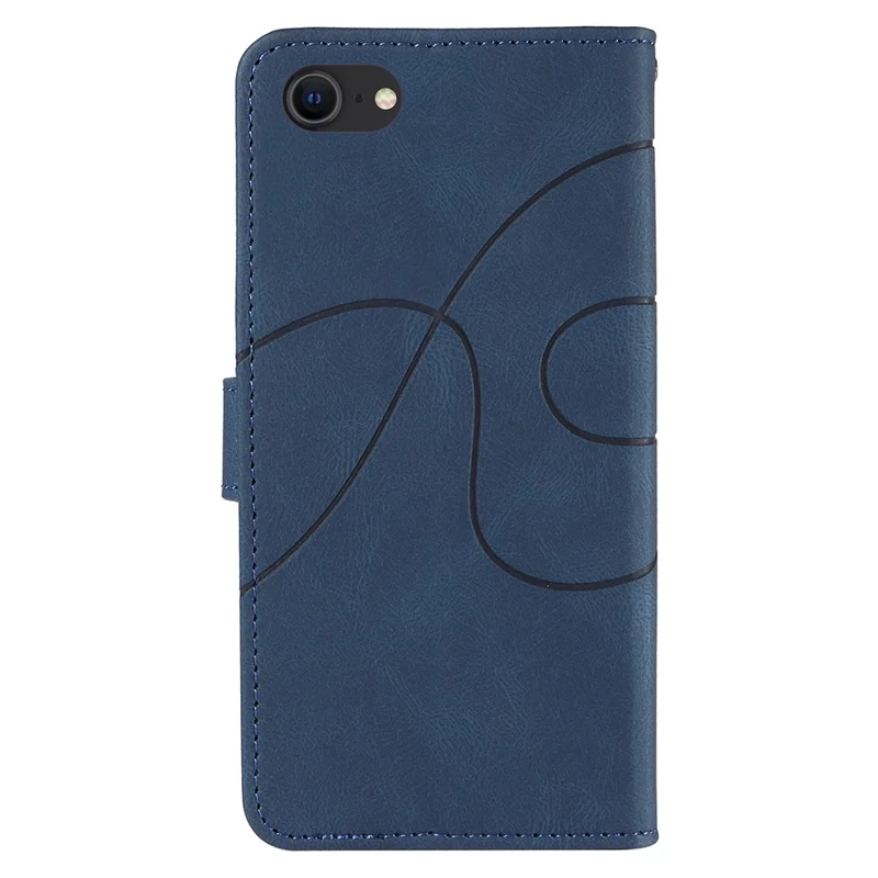 Leather Case for iPhone 6 / 6s / 7 / 8 / SE (2020) / SE (2022) , Imprinted Line Wallet Stand Phone Cover - Blue