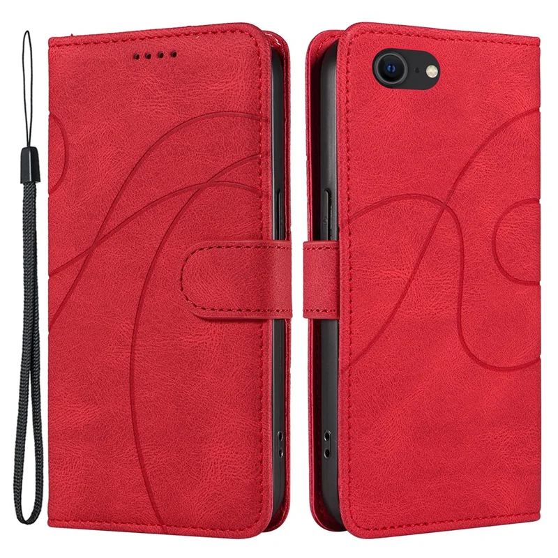 Leather Case for iPhone 6 / 6s / 7 / 8 / SE (2020) / SE (2022) , Imprinted Line Wallet Stand Phone Cover - Red
