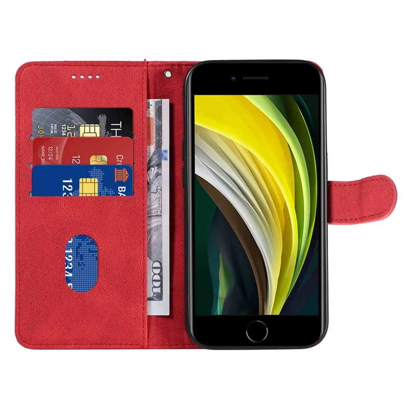 Leather Case for iPhone 6 / 6s / 7 / 8 / SE (2020) / SE (2022) , Imprinted Line Wallet Stand Phone Cover - Red
