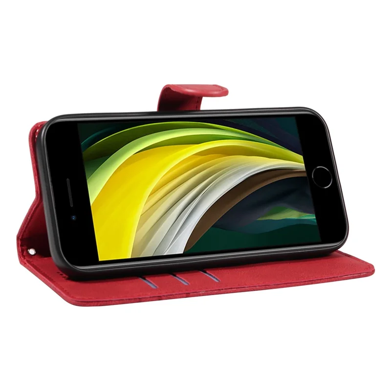 Leather Case for iPhone 6 / 6s / 7 / 8 / SE (2020) / SE (2022) , Imprinted Line Wallet Stand Phone Cover - Red