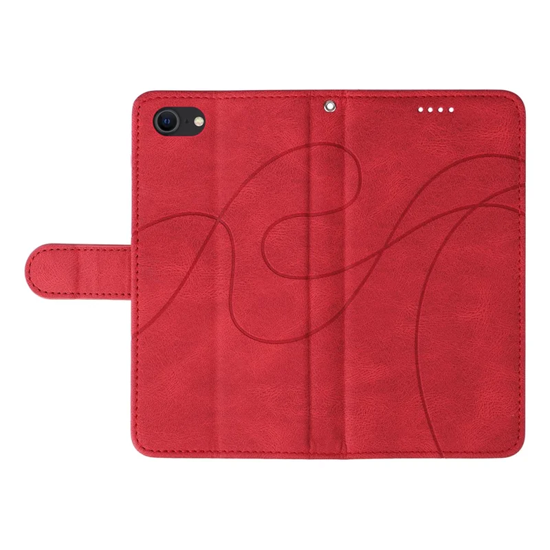 Leather Case for iPhone 6 / 6s / 7 / 8 / SE (2020) / SE (2022) , Imprinted Line Wallet Stand Phone Cover - Red