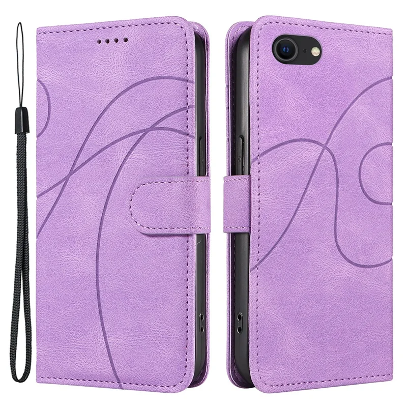 custodia in pelle per iphone 6 / 6s / 7 / 8 / se (2020) / se (2022), copertina del telefono del portafoglio di linea di linea impressa - viola chiaro