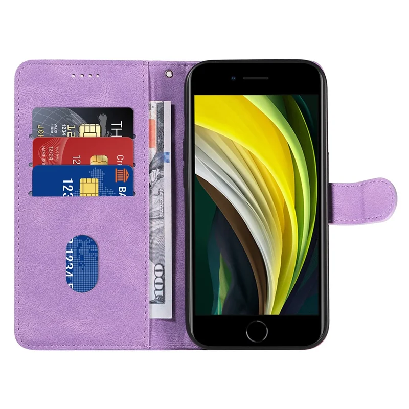 custodia in pelle per iphone 6 / 6s / 7 / 8 / se (2020) / se (2022), copertina del telefono del portafoglio di linea di linea impressa - viola chiaro