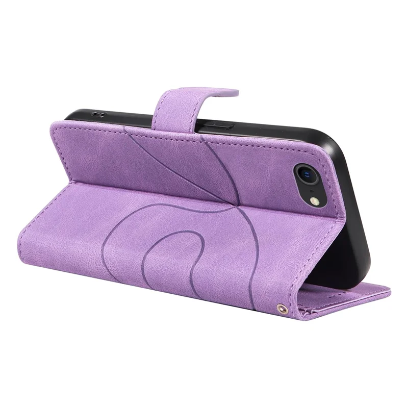 custodia in pelle per iphone 6 / 6s / 7 / 8 / se (2020) / se (2022), copertina del telefono del portafoglio di linea di linea impressa - viola chiaro