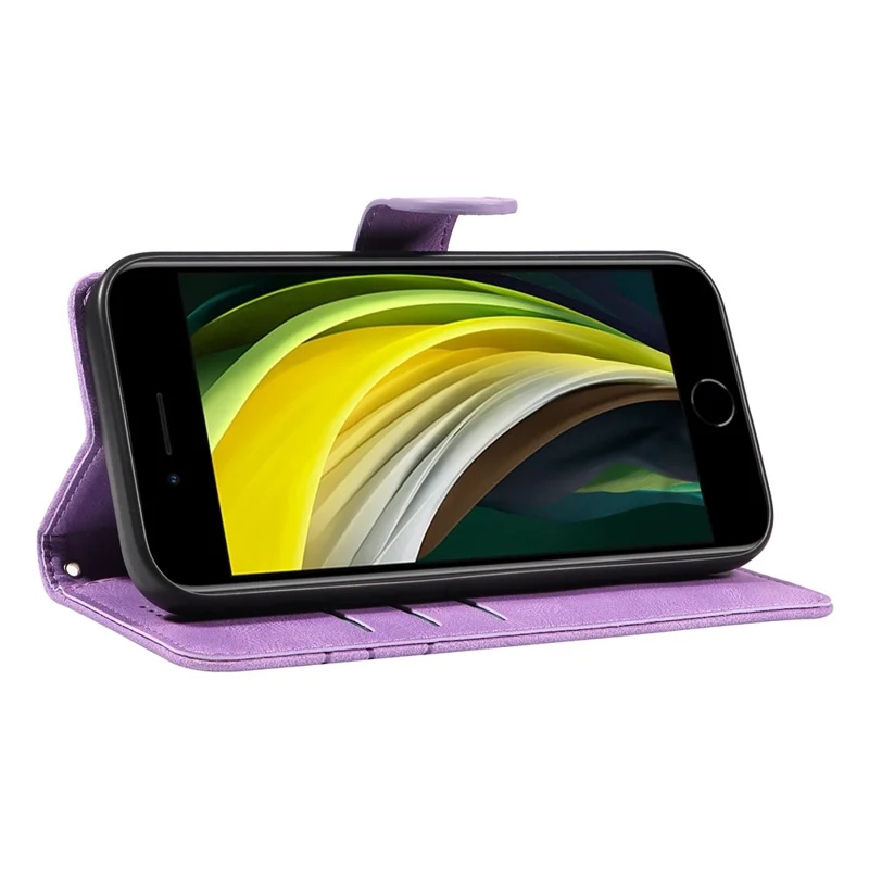 custodia in pelle per iphone 6 / 6s / 7 / 8 / se (2020) / se (2022), copertina del telefono del portafoglio di linea di linea impressa - viola chiaro