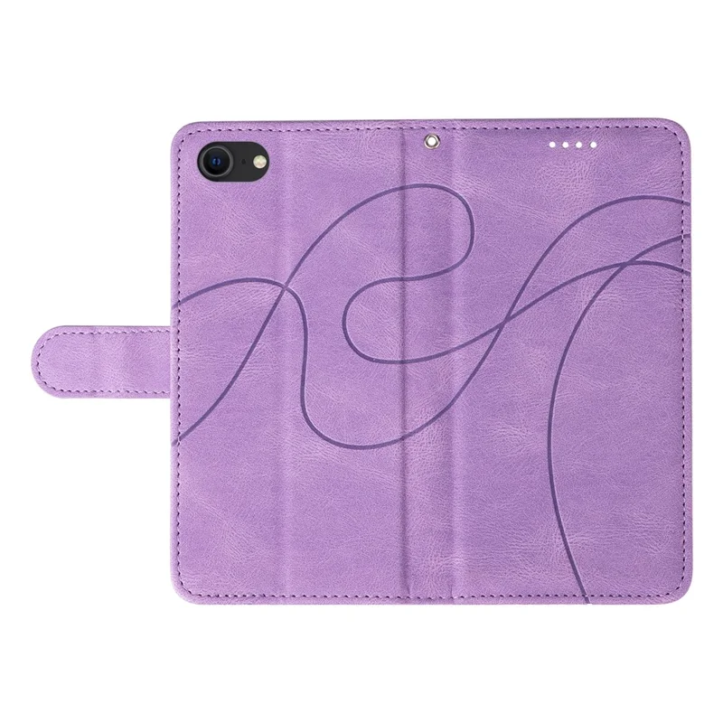 custodia in pelle per iphone 6 / 6s / 7 / 8 / se (2020) / se (2022), copertina del telefono del portafoglio di linea di linea impressa - viola chiaro
