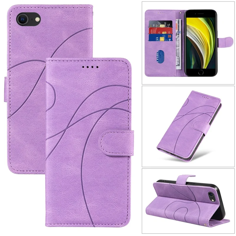 custodia in pelle per iphone 6 / 6s / 7 / 8 / se (2020) / se (2022), copertina del telefono del portafoglio di linea di linea impressa - viola chiaro
