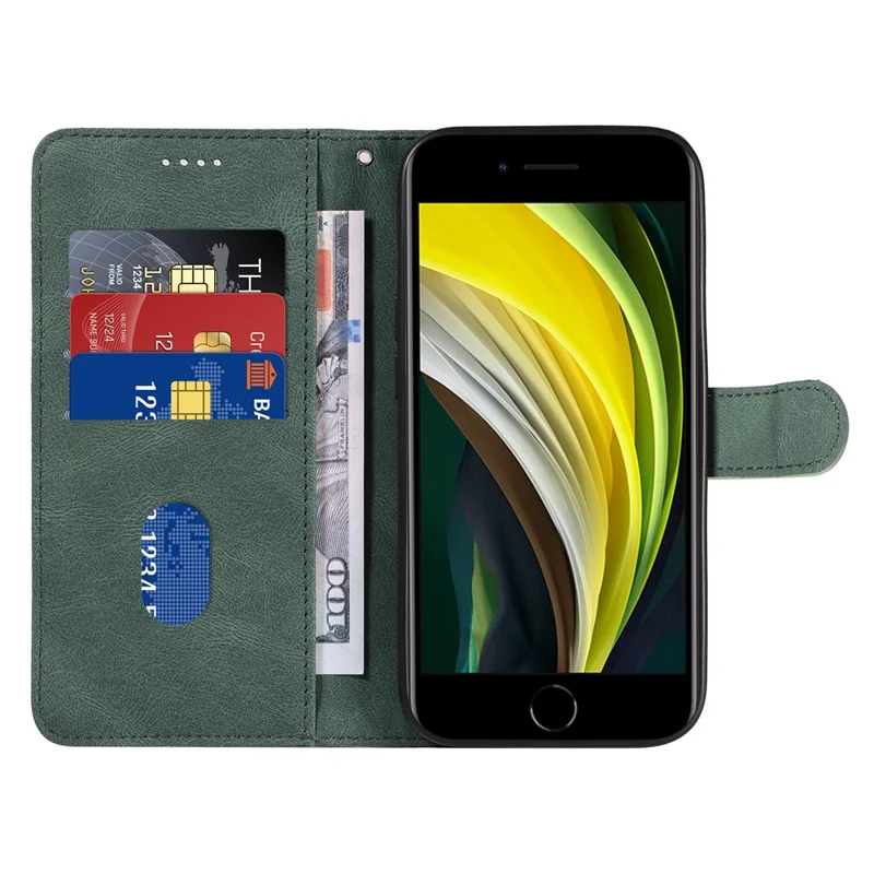 Lederhülle für iPhone 6 / 6s / 7 / 8 / SE (2020) / SE (2022), bedruckter Linie Wallet Stand Handyhülle - Grün