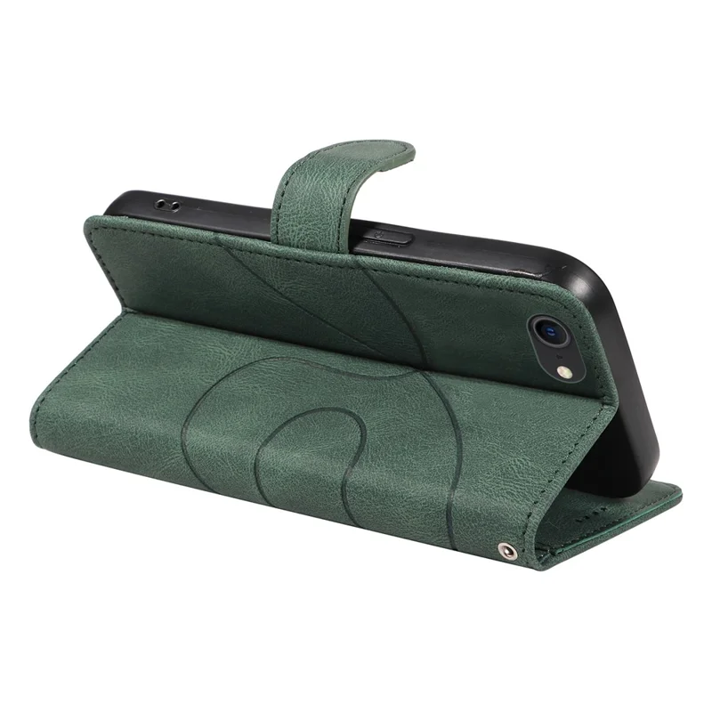 Lederhülle für iPhone 6 / 6s / 7 / 8 / SE (2020) / SE (2022), bedruckter Linie Wallet Stand Handyhülle - Grün