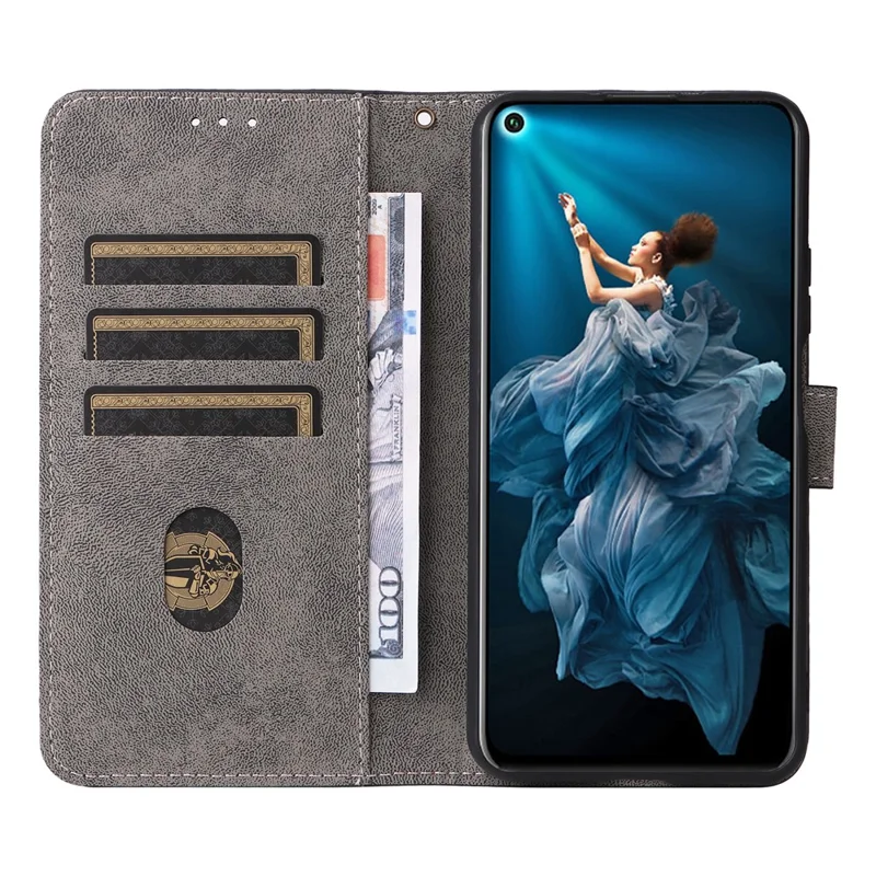 لـ هاتف Huawei nova 5T 4G / Honor 20 / 20S (لـ الصين) غطاء هاتف بمحفظة وحامل وتقنية حجب RFID من جلد PU مع حزام - بني