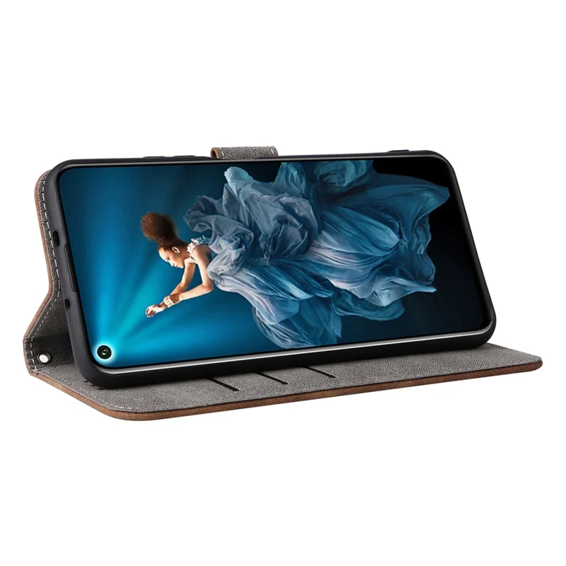 لـ هاتف Huawei nova 5T 4G / Honor 20 / 20S (لـ الصين) غطاء هاتف بمحفظة وحامل وتقنية حجب RFID من جلد PU مع حزام - بني