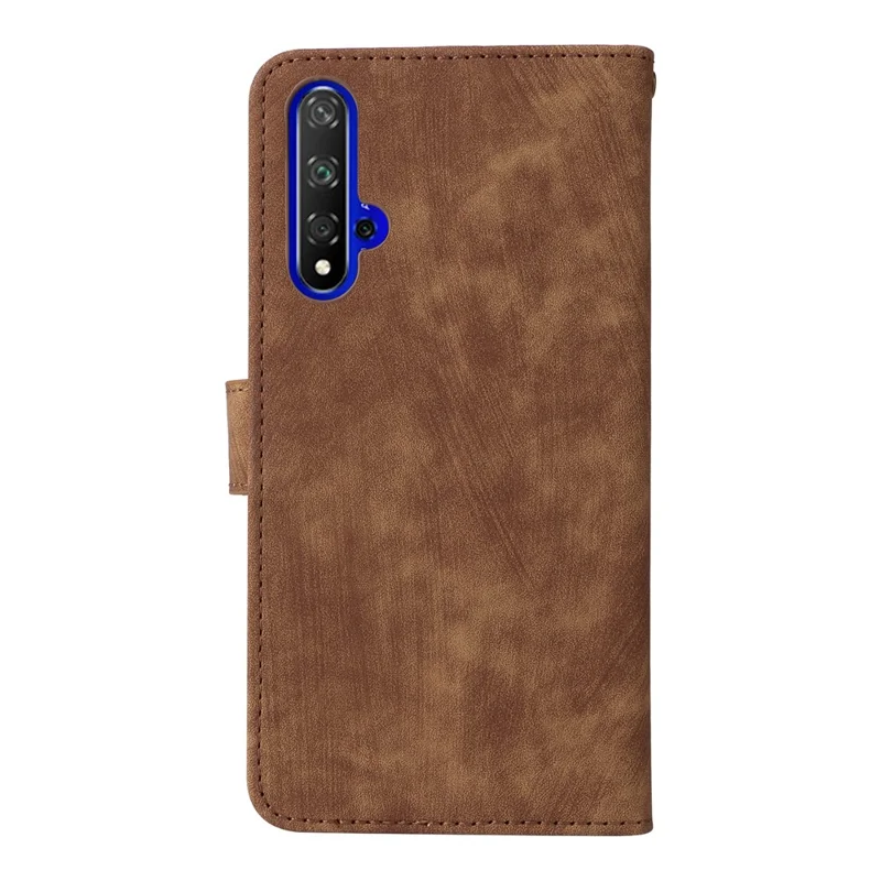 لـ هاتف Huawei nova 5T 4G / Honor 20 / 20S (لـ الصين) غطاء هاتف بمحفظة وحامل وتقنية حجب RFID من جلد PU مع حزام - بني
