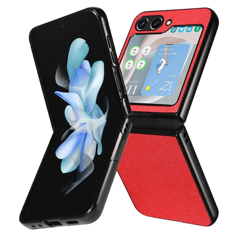 For Samsung Galaxy Z Flip5 5G Litchi Texture Phone Case PU Leather Coated PC Slim Fit Cover - Red