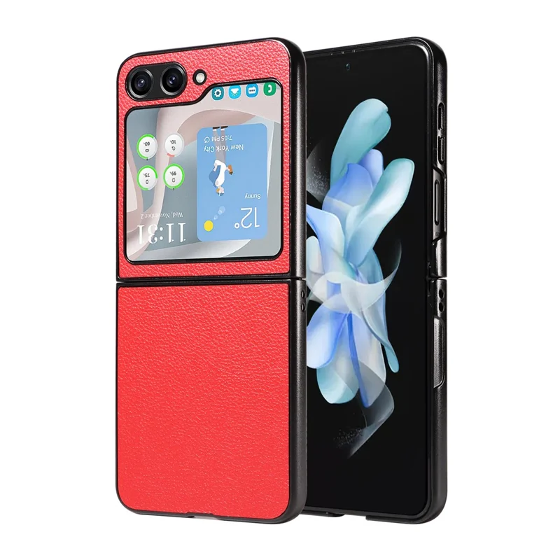 For Samsung Galaxy Z Flip5 5G Litchi Texture Phone Case PU Leather Coated PC Slim Fit Cover - Red
