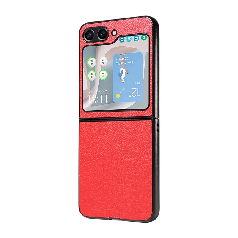 For Samsung Galaxy Z Flip5 5G Litchi Texture Phone Case PU Leather Coated PC Slim Fit Cover - Red