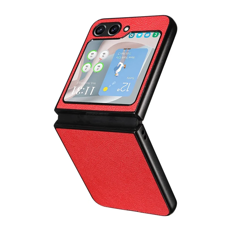 For Samsung Galaxy Z Flip5 5G Litchi Texture Phone Case PU Leather Coated PC Slim Fit Cover - Red
