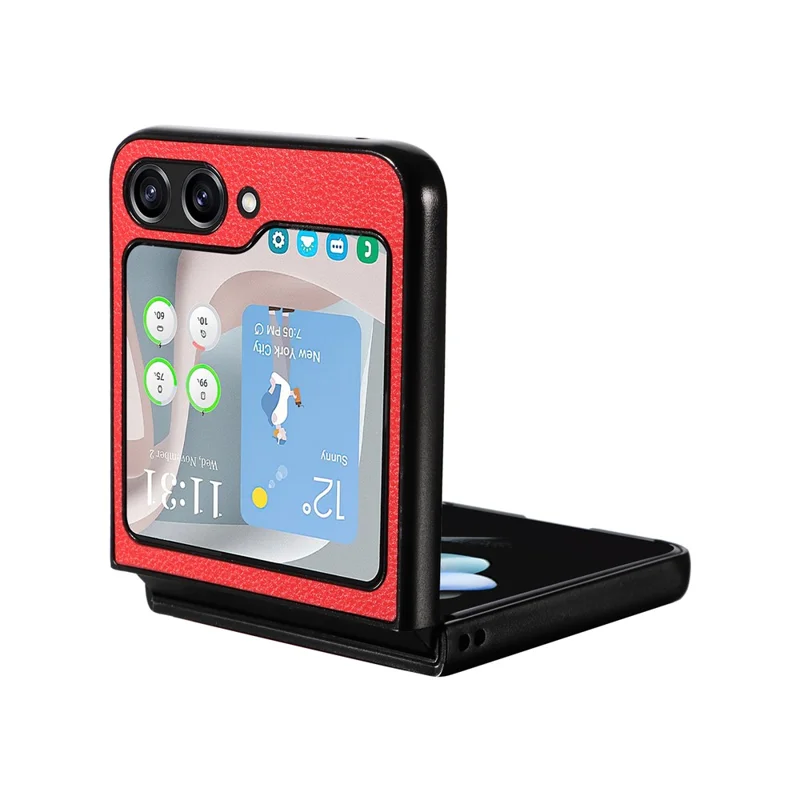 For Samsung Galaxy Z Flip5 5G Litchi Texture Phone Case PU Leather Coated PC Slim Fit Cover - Red