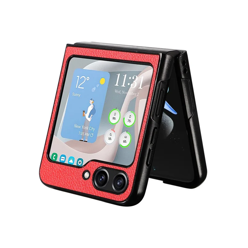 For Samsung Galaxy Z Flip5 5G Litchi Texture Phone Case PU Leather Coated PC Slim Fit Cover - Red