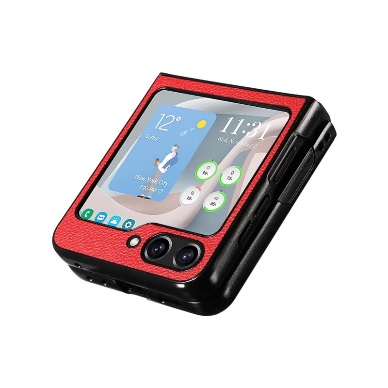 For Samsung Galaxy Z Flip5 5G Litchi Texture Phone Case PU Leather Coated PC Slim Fit Cover - Red