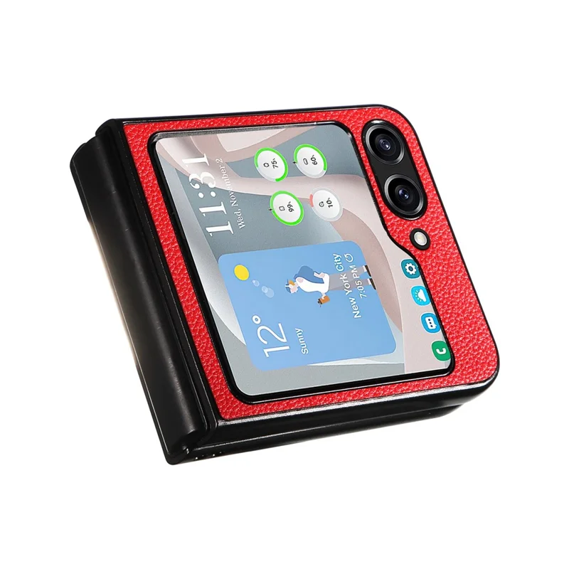 For Samsung Galaxy Z Flip5 5G Litchi Texture Phone Case PU Leather Coated PC Slim Fit Cover - Red