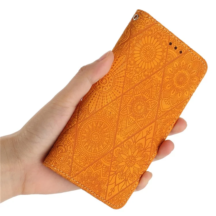 For Samsung Galaxy S23 FE PU Leather Wallet Case Retro Flower Imprnted Stand Phone Cover - Yellow