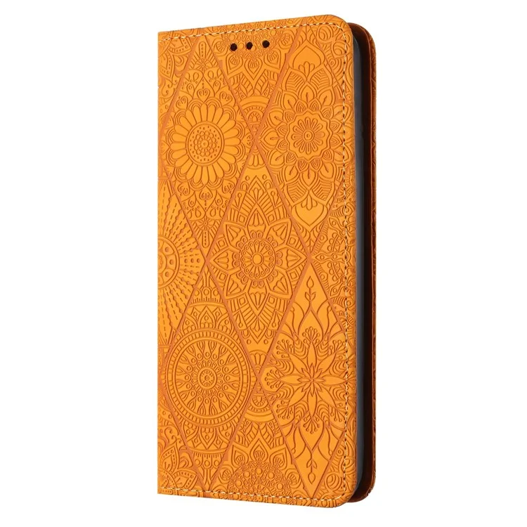For Samsung Galaxy S23 FE PU Leather Wallet Case Retro Flower Imprnted Stand Phone Cover - Yellow