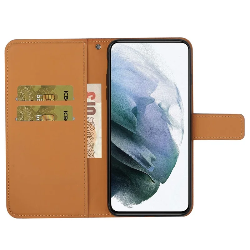 Leather Wallet Case for Samsung Galaxy S23 FE , Imprinted Flower Phone Stand Cover - Brown