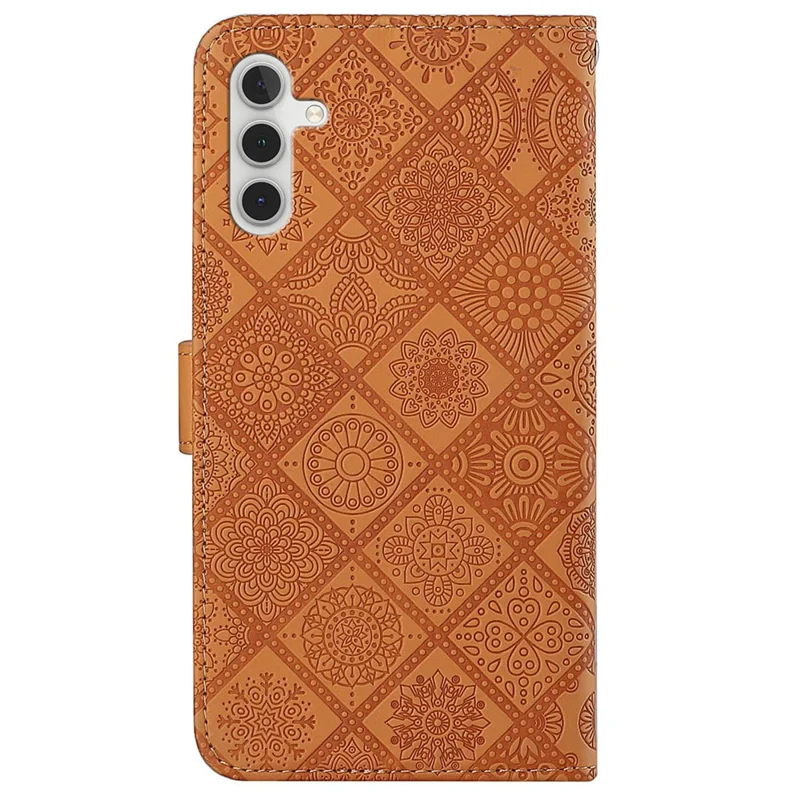 Leather Wallet Case for Samsung Galaxy S23 FE , Imprinted Flower Phone Stand Cover - Brown