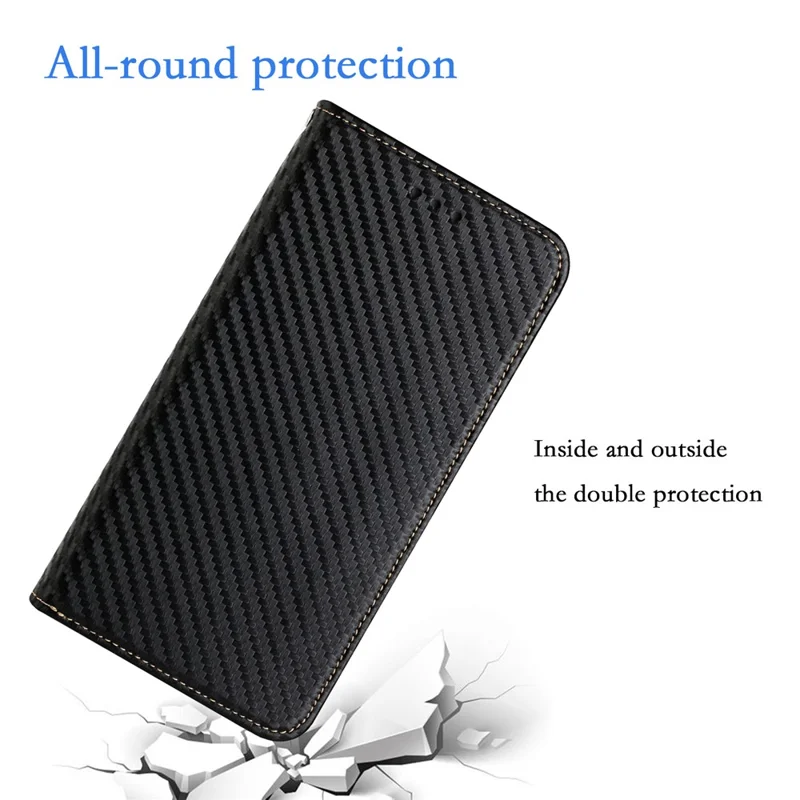 For Samsung Galaxy S23 FE Carbon Fiber Texture Leather Wallet Case Stand Phone Cover - Black
