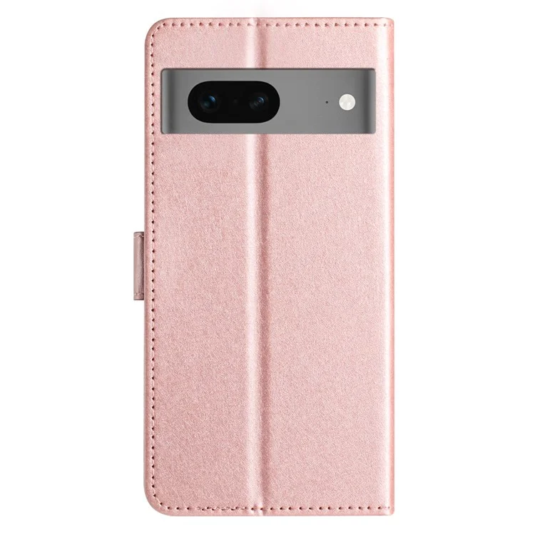 Para Google Pixel 7 5G Funda de Cartera de Textura de Seda PU Leather Stand Shockproof Phone Cover con Correa - Oro Rosa