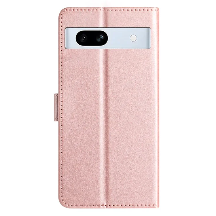 For Google Pixel 7a PU Leather Silk Texture Phone Case Wallet Stand Magnetic Flip Cover with Strap - Rose Gold