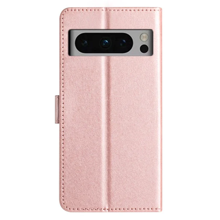 Для Google Pixel 8 Pro PU Leather Stand Cover Wallet Design Silk Texture Phone Case с ремнем - Розовое золото