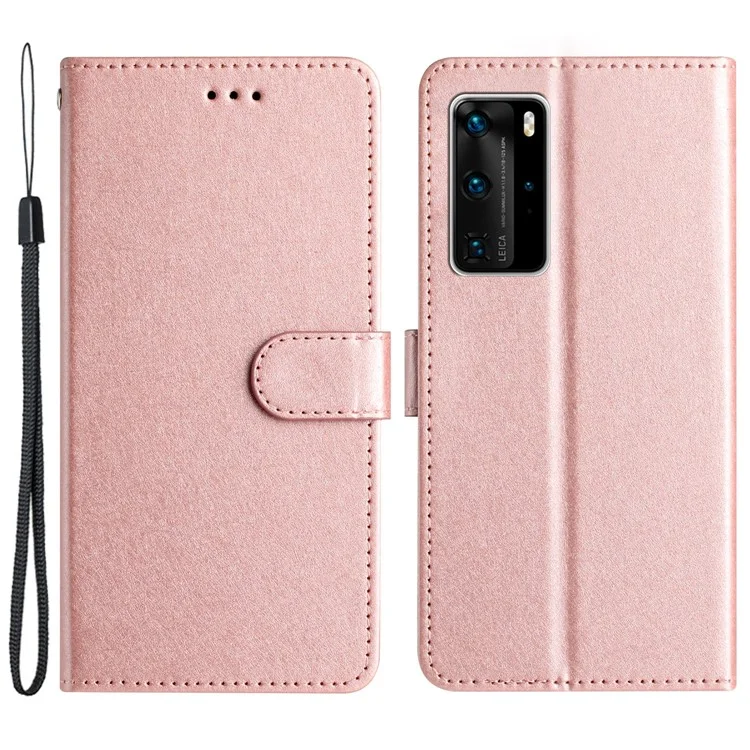 Para Huawei P40 Pro Wallet Case PU PU Leather Silk Texture Stand Cover Con Correa - Oro Rosa