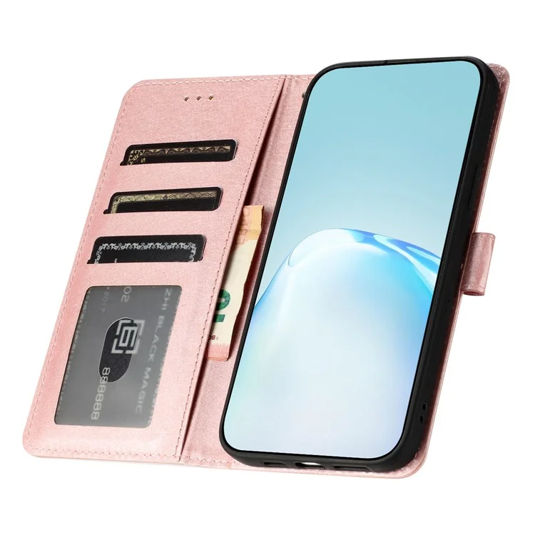 For Huawei P40 Pro Wallet Phone Case PU Leather Silk Texture Stand Protective Cover with Strap - Rose Gold