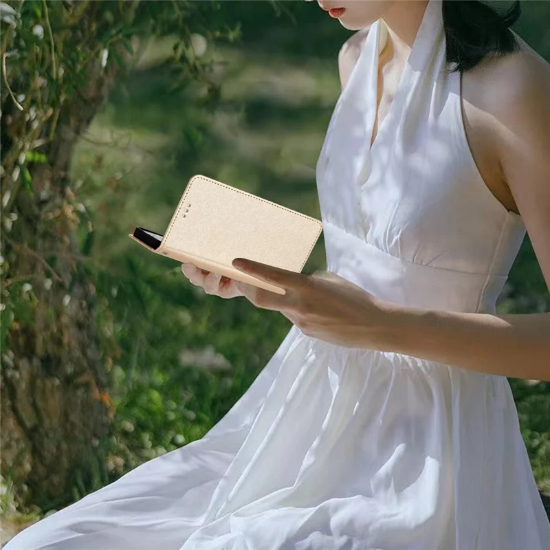 For Huawei P40 Pro Wallet Phone Case PU Leather Silk Texture Stand Protective Cover with Strap - Gold