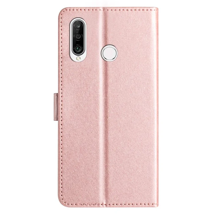 For Huawei P30 Lite Stand Flip Protective Cover PU Leather Silk Texture Wallet Phone Case with Strap - Rose Gold