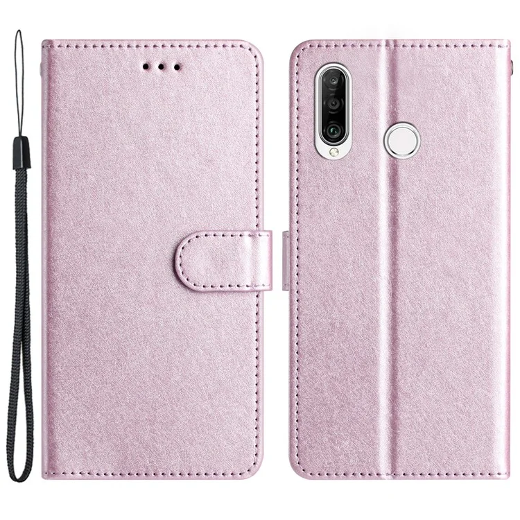 For Huawei P30 Lite Stand Flip Protective Cover PU Leather Silk Texture Wallet Phone Case with Strap - Light Purple