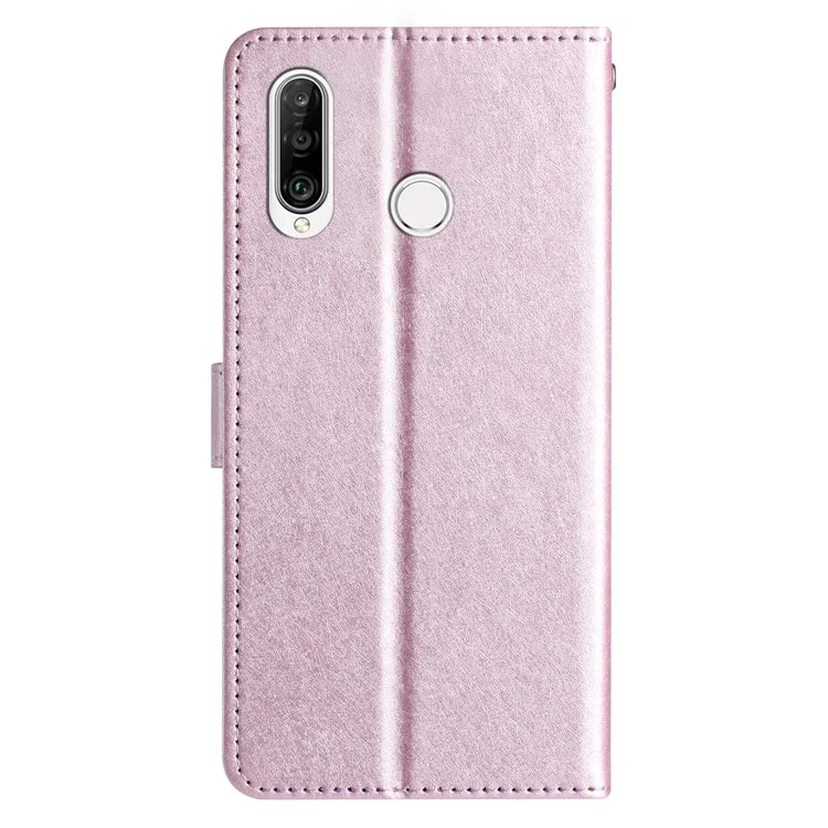 For Huawei P30 Lite Stand Flip Protective Cover PU Leather Silk Texture Wallet Phone Case with Strap - Light Purple