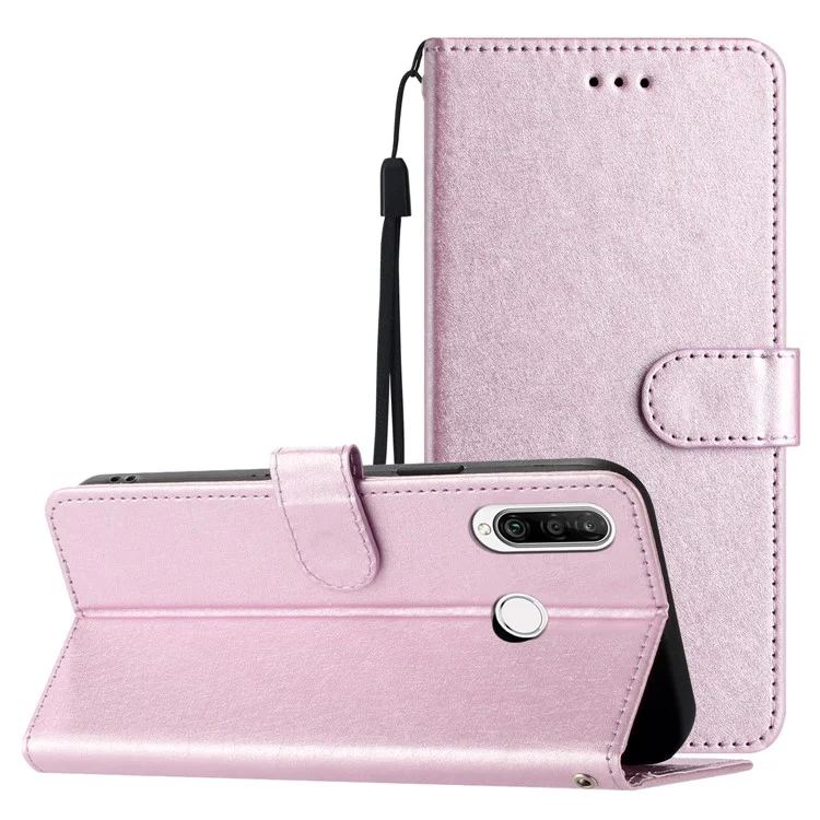 For Huawei P30 Lite Stand Flip Protective Cover PU Leather Silk Texture Wallet Phone Case with Strap - Light Purple